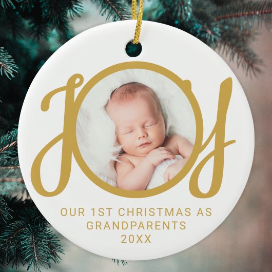 Onze eerste kerst als grootouders foto goud keramisch ornament