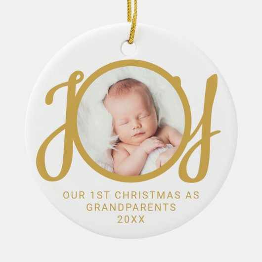 Onze eerste kerst als grootouders foto goud keramisch ornament (Voorkant)