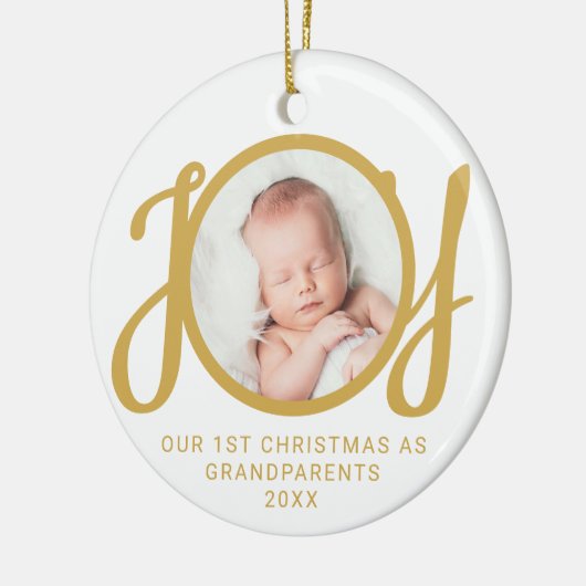 Onze eerste kerst als grootouders foto goud keramisch ornament (Links)