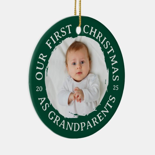 Onze eerste kerst als grootouders - Foto Groen Keramisch Ornament (Rechts)