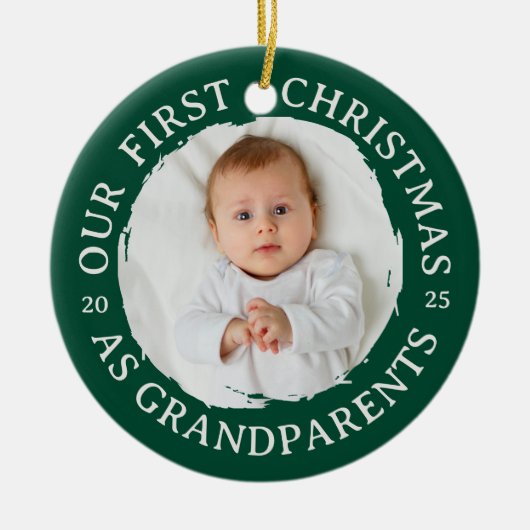 Onze eerste kerst als grootouders - Foto Groen Keramisch Ornament (Voorkant)
