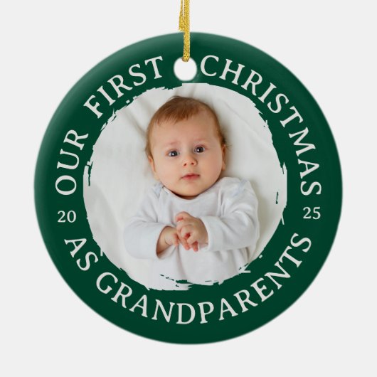 Onze eerste kerst als grootouders - Foto Groen Keramisch Ornament (Achterkant)