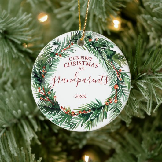 Onze Eerste Kerst Als Grootouders Foto Krans Keramisch Ornament (Boom)