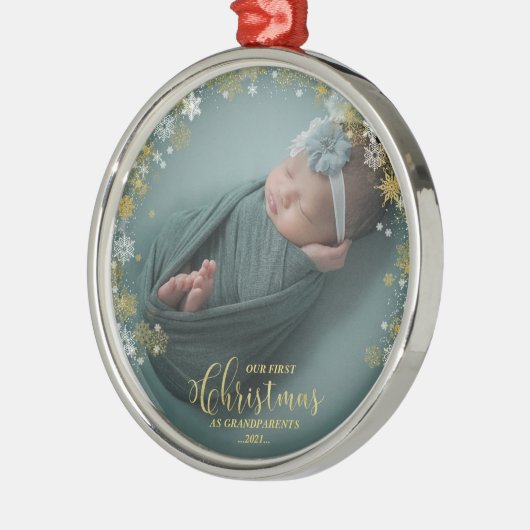 Onze eerste kerst als grootouders Foto-versiering Metalen Ornament (Links)