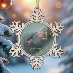Onze eerste kerst als grootouders Foto-versiering Tin Sneeuwvlok Ornament