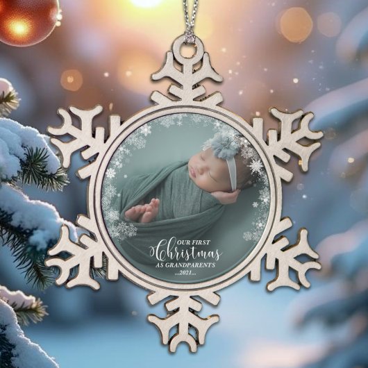 Onze eerste kerst als grootouders Foto-versiering Tin Sneeuwvlok Ornament