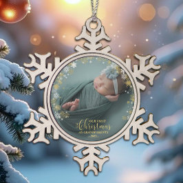 Onze eerste kerst als grootouders Foto-versiering Tin Sneeuwvlok Ornament