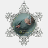 Onze eerste kerst als grootouders Foto-versiering Tin Sneeuwvlok Ornament (Voorkant)