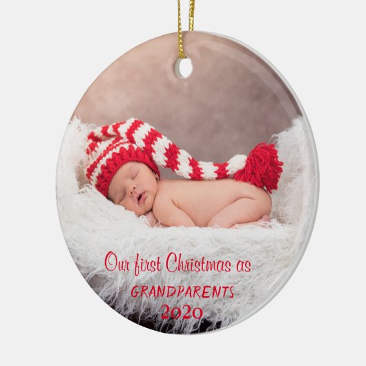 Onze eerste kerst als grootouders, fotofeestdag keramisch ornament (Links)