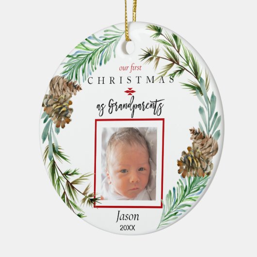 Onze eerste kerst als grootouders - Kindernaam Fot Keramisch Ornament (Links)