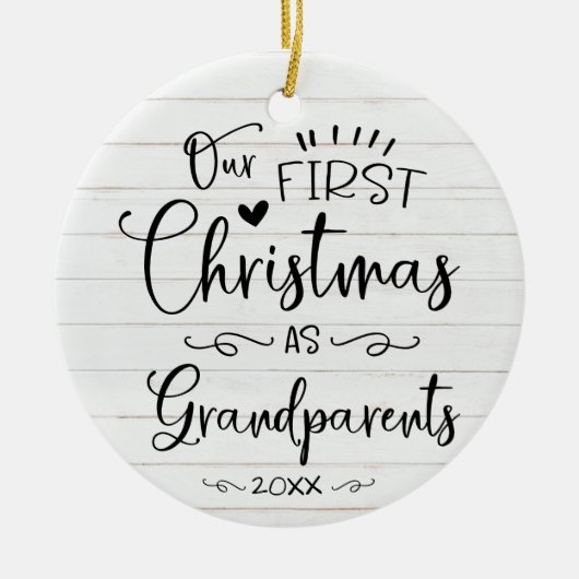 Onze eerste kerst als grootouders kletsen Rustisch Keramisch Ornament (Voorkant)