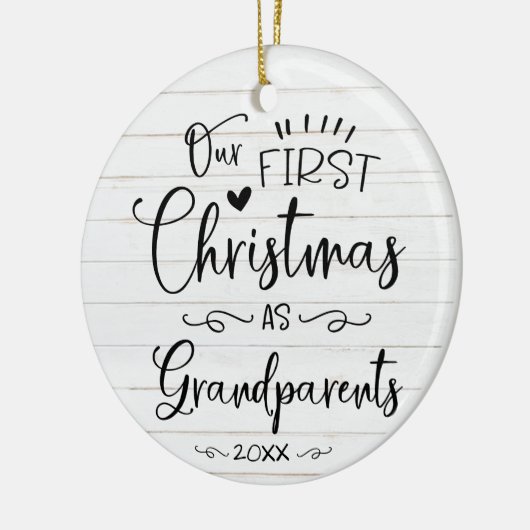 Onze eerste kerst als grootouders kletsen Rustisch Keramisch Ornament (Links)