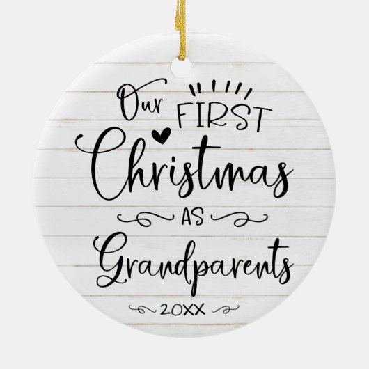 Onze eerste kerst als grootouders kletsen Rustisch Keramisch Ornament (Achterkant)