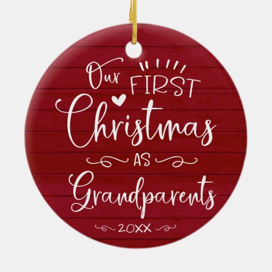 Onze eerste kerst als grootouders kletsen Rustisch Keramisch Ornament (Achterkant)