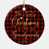 Onze eerste kerst als grootouders kletsen Rustisch Keramisch Ornament (Achterkant)