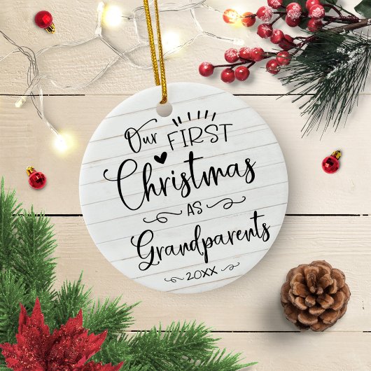 Onze eerste kerst als grootouders kletsen Rustisch Keramisch Ornament