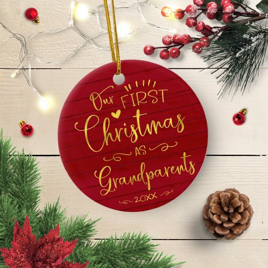 Onze eerste kerst als grootouders kletsen Rustisch Keramisch Ornament
