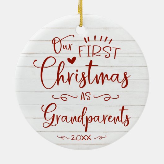 Onze eerste kerst als grootouders kletsen Rustisch Keramisch Ornament (Achterkant)