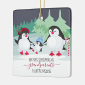 Onze eerste kerst als grootouders klettenpinguïns keramisch ornament (Links)