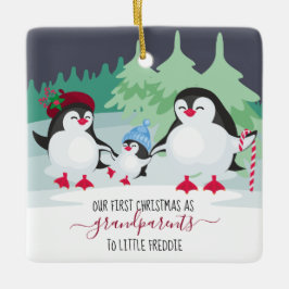 Onze eerste kerst als grootouders klettenpinguïns keramisch ornament