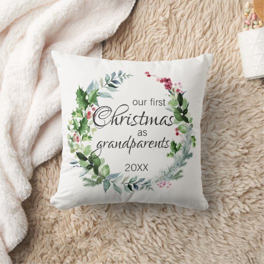 Onze eerste kerst als grootouders Modern Wreatn Kussen (Deken)