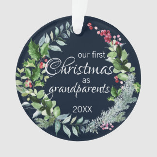 Onze eerste kerst als grootouders Modern Wreatn Ornament
