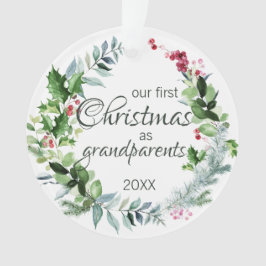 Onze eerste kerst als grootouders Modern Wreatn Ornament