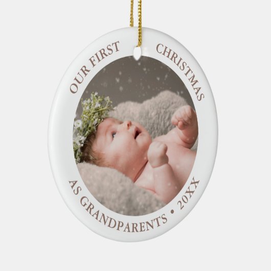Onze eerste kerst als grootouders Moderne foto Keramisch Ornament (Rechts)