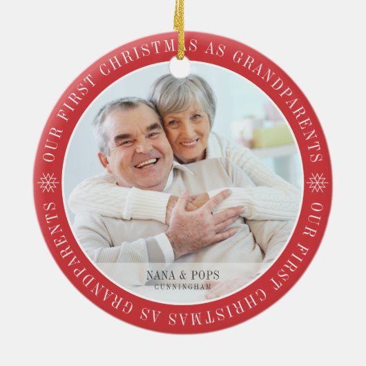 Onze eerste kerst als grootouders Moderne foto Keramisch Ornament (Achterkant)