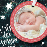 Onze eerste kerst als grootouders Moderne foto Ornament<br><div class="desc">Ontwerp is eenvoudig en klassiek. Voeg een foto van de baby en de naam en het geboortejaar toe. Voeg ook een foto van de grootouders toe. Leuk cadeau voor grootouders.</div>