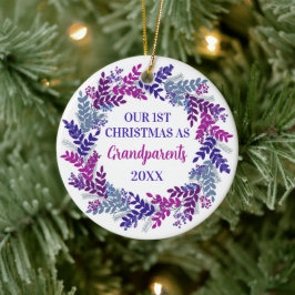 Onze eerste kerst als grootouders Paarse Wreate Keramisch Ornament