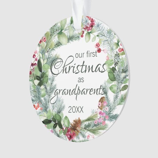 Onze eerste kerst als grootouders Pine Berries Ornament (voorkant)