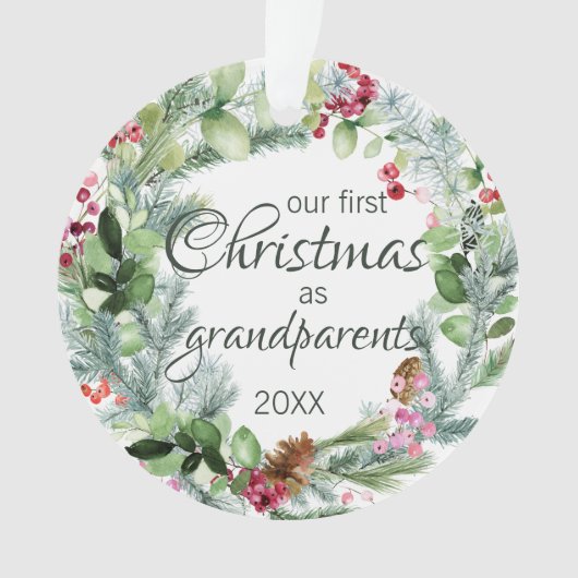 Onze eerste kerst als grootouders Pine Berries Ornament (voorkant)
