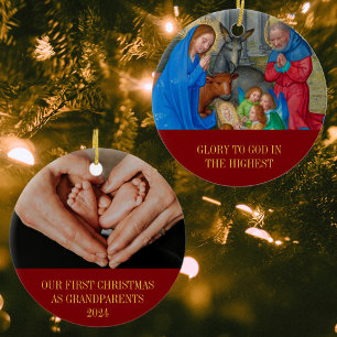 Onze eerste kerst als grootouders Religieuze Kunst Keramisch Ornament