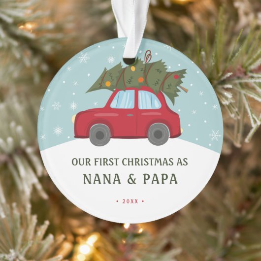 Onze eerste kerst als grootouders rode autoboom ornament (Boom)