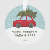 Onze eerste kerst als grootouders rode autoboom ornament (voorkant)