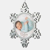 Onze eerste kerst als grootouders Roos foto Tin Sneeuwvlok Ornament (Rechts)