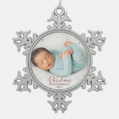 Onze eerste kerst als grootouders Roos foto Tin Sneeuwvlok Ornament (Voorkant)