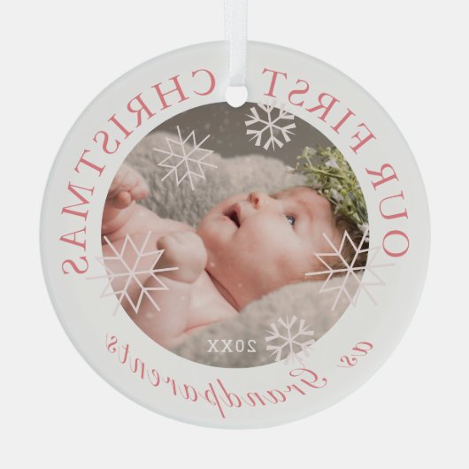 Onze eerste kerst als grootouders Roze foto Glas Ornament (Achterkant)