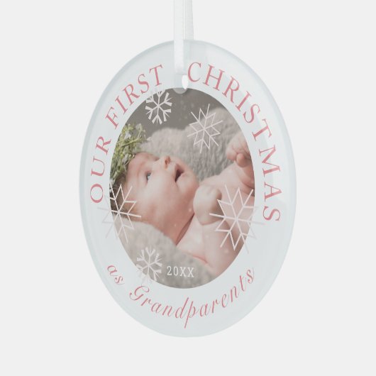 Onze eerste kerst als grootouders Roze foto Glas Ornament (Voorkant links)