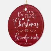 Onze Eerste Kerst Als Grootouders Schattig Rustiek Keramisch Ornament (Links)