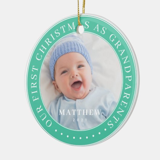 Onze eerste kerst als grootouders van moderne tijd keramisch ornament (Links)