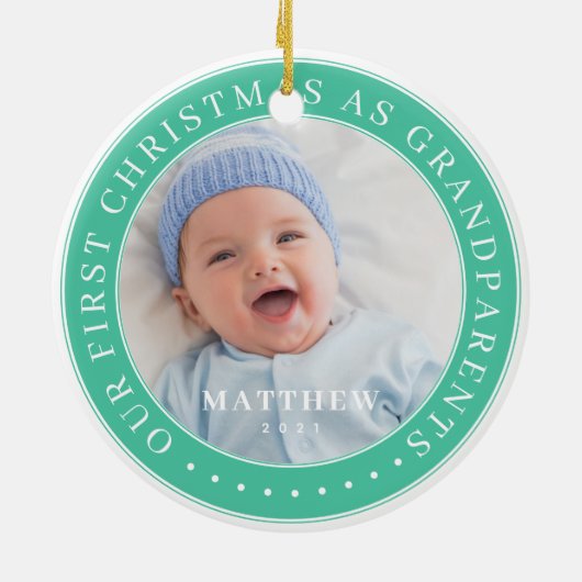 Onze eerste kerst als grootouders van moderne tijd keramisch ornament (Achterkant)