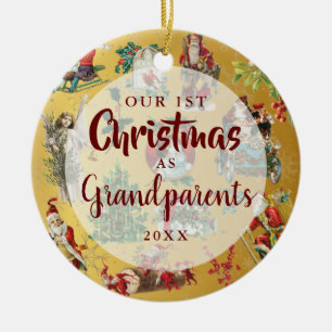 Onze eerste kerst als grootouders vintage foto keramisch ornament