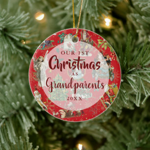 Onze eerste kerst als grootouders vintage rode fot keramisch ornament