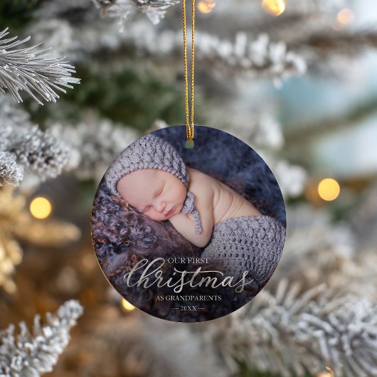 Onze eerste kerst als grootouders zilverfolie keramisch ornament