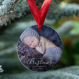 Onze eerste kerst als grootouders zilverfolie ornament