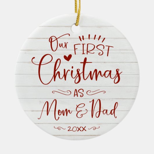 Onze eerste kerst als mam- en pap-boerderij keramisch ornament (Voorkant)