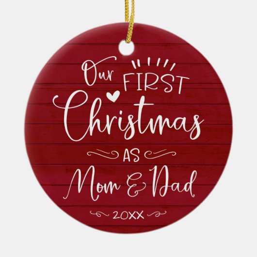 Onze eerste kerst als mam- en pap-boerderij keramisch ornament (Voorkant)