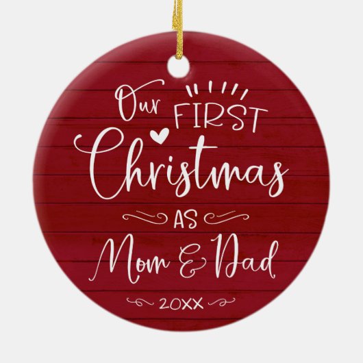 Onze eerste kerst als mam- en pap-boerderij keramisch ornament (Achterkant)